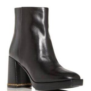 Tory Burch Ruby Block Heel Leather Booties Chain Link Size 8